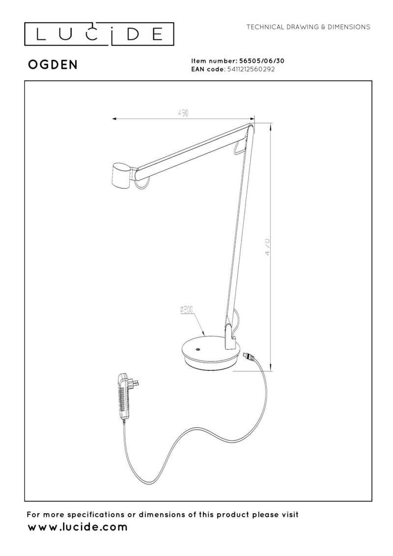 Lucide OGDEN - Stolová lampa - LED Dim. - 1x6W 3000K/3100K - Čierna